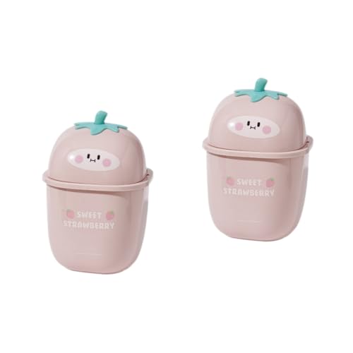 MAGICLULU 2 Stück Desktop Mini Mülleimer mit Klappdeckel Kompakter Abfalleimer für Büro Badezimmer und Schreibtisch Stilvoller Tragbarer Müllbehälter Erdbeerpink von MAGICLULU