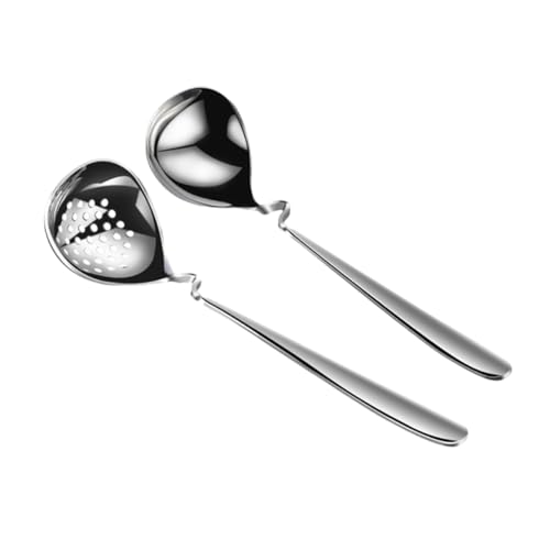 MAGICLULU 2 Stück Edelstahl Suppenkelle und Sieblöffel Set Wandmontage Küchenutensilien Robust Langlebig Spülmaschinenfest Vielseitig für Servieren und Abseihen von Suppen und Eintöpfen von MAGICLULU