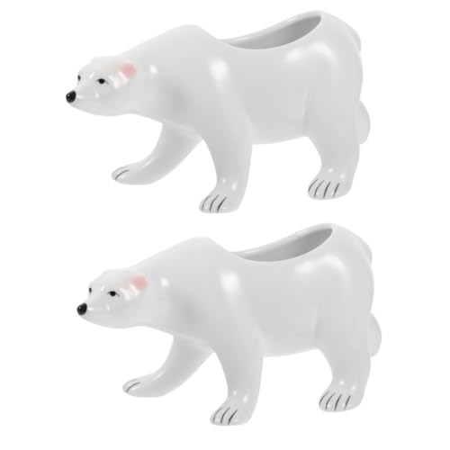 MAGICLULU 2 Stück Eisbär-Blumentopf Polar- Tierpflanzer tragen saftig drinnen Sukkulenter Pflanzentopf Blumentöpfe aus Keramik Sukkulenten Pflanzgefäß Keramik-Sukkulenten-Pflanztopf Weiß von MAGICLULU