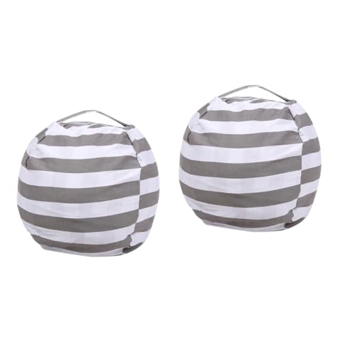 MAGICLULU 2 Stück Großer Aufbewahrungssack für Kuscheltiere mit Griff und Reißverschluss Kugelförmiges Design Weicher Kindersitzsack Graue Streifen Multifunktionale Aufbewahrungstasche und von MAGICLULU