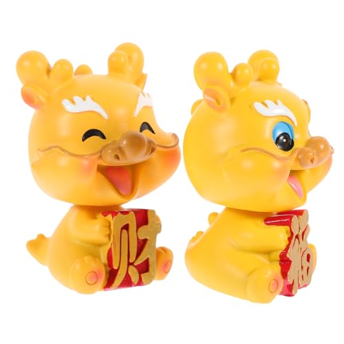 MAGICLULU 2 Stück Harz Drachenfigur Chinesische Feng Shui Dekoration Miniatur Tisch Ornament Cartoonstil Langlebiges Resin Kunsthandwerk Geschenkidee von MAGICLULU