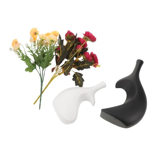 MAGICLULU 2 Stück Keramik Herz Vase Schwarz Weiß Herzförmige Deko Vasen aus Porzellan für Getrocknete Blumen Moderne Tischdekoration für Wohnzimmer Regal und Esstisch Kompakte Herz Form von MAGICLULU