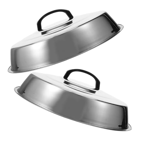 MAGICLULU 2 Stück Teiliges Edelstahl Steak Abdeckhaube mit Griff Hoher Kuppel Deckel für Flache Grillplatten Vielseitiger Basting Cover für BBQ Camping Indoor und Outdoor Grillzubehör von MAGICLULU
