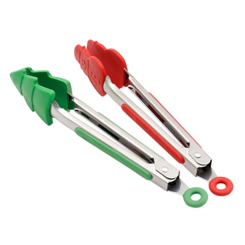 MAGICLULU 2 Stück Teiliges Küchenzangen Set Hitzebeständig mit Langem Griff Rutschfest für Grill und Haushalt Multifunktionale Servierzangen Grün und Rot Platzsparend und Leicht zu Reinigen von MAGICLULU