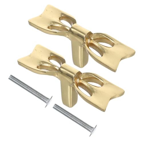 MAGICLULU 2 Stück Teiliges Messing Bow Pull Griff Goldene Schrankgriffe für Kommode Kleiderschrank und Küchenschrank Langlebige Polierte Möbelknöpfe Einfach zu Reinigen und Vielseitig von MAGICLULU