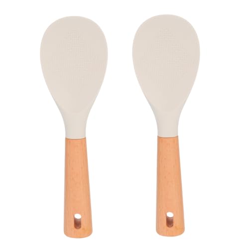 MAGICLULU 2 Stücke Silikon Reislöffel mit Holzgriff Antihaft Reisportionierer mit Stehfunktion Hitzebeständiger Kochlöffel für Servieren Rühren und Sushi Einfach zu Reinigen Platzsparend von MAGICLULU
