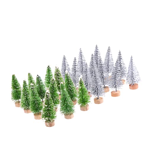 MAGICLULU 24 Stück Teiliges Mini Weihnachtsbaum mit Holzsockel Hohe Grün und Silberne Kleine Tannen Umweltfreundliche Weihnachtsdeko für Tisch Fenster Basteln Party und Wohnräume von MAGICLULU
