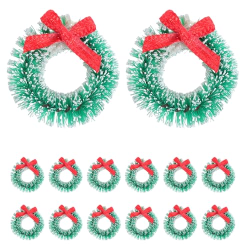 MAGICLULU 24 Stück kleine Weihnachtskränze: 2,5 cm Mini-Weihnachtskranz mit Schleife – Künstliche Grüngirlande für Feiertags- und Neujahrsdekoration von MAGICLULU