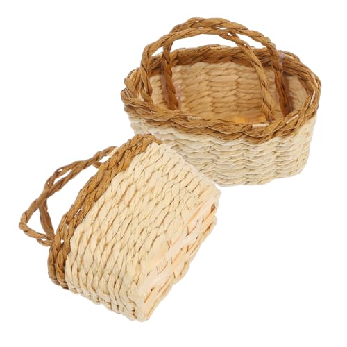 MAGICLULU 2stücke Mini Korb Geflochtene Miniatur-weidenkörbe Mit Griffen Puppenhaus-zubehör Aufbewahrungskorb Aus Holzspan Tischdekoration Für Basteln Und Landschaftsfoto von MAGICLULU