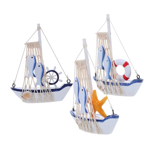 MAGICLULU 3 Stück Teiliges Segelboot Modell aus Massivem Holz Mediterraner Vintage Stil Nautische Tischdekoration mit Rettungsring und Handgeschnitztes Ornament für Wohnzimmer und Büro MAGICLULU 3 Stück Teiliges Segelboot Modell aus Massivem Holz Mediterraner Vintage Stil Nautische Tischdekoration mit Rettungsring und Handgeschnitztes Ornament für Wohnzimmer und Büro von MAGICLULU