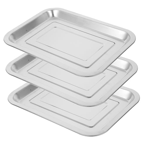 MAGICLULU 3-teiliges Edelstahl-lebensmittelteller-serviertablett BBQ-pfanne Ofenblech Backblech 27x20cm Spiegeloberfläche von MAGICLULU