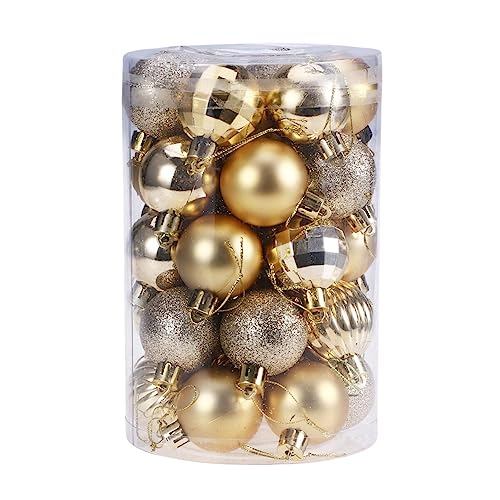 MAGICLULU 34 Stück Weihnachtskugel-Ornamente 4 cm Kleine Weihnachtskugeln Mit Aufhängeöse Mini-Kugeln Aus Kunststoff Ornamente Für Weihnachtsbaum Hochzeit Party Hängedekoration (Golden) von MAGICLULU