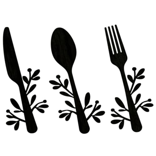 MAGICLULU 3stücke Teiliges Set Aus Holz-wanddeko Mit Besteck-Motiven Löffel Und Messer Kreative Küchenhänger Für Esszimmer Und Restaurant Hochwertige Holzverarbeitung Schwarz von MAGICLULU