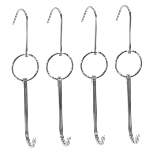 MAGICLULU 4 Stück Edelstahl Doppel Fleischhaken Robustes Bbq Grillwerkzeug für Outdoor Camping Vielseitig Einsetzbar zum Aufhängen und Grillen von Fleisch Hähnchen Fisch und Schinken von MAGICLULU