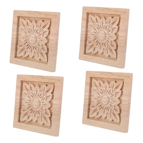 MAGICLULU 4stücke Holzapplikationen Unlackierte Vintage Blumenornamente Quadratische Geschnitzte Möbelverzierungen Für Schrank Tür Und Kommode von MAGICLULU