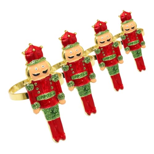 MAGICLULU 4 Stück Teiliges Weihnachts Serviettenring Nutcracker Design Rot Grün Gold Festliche Tischdeko für Weihnachtsfeier Hochwertige Napkin Holder Langlebig und Leicht zu Reinigen von MAGICLULU