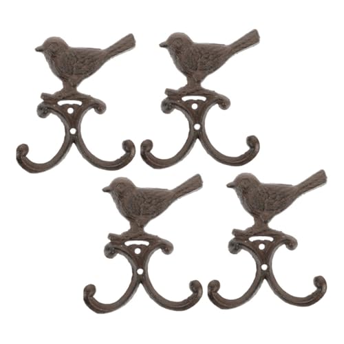 MAGICLULU 4 Stück Vintagestyle Gusseisen Wandhaken Rustikale Vogelhaken für Mäntel Hüte Handtücher und Schlüssel Dekorative Metallhaken für Eingang und Landhausstil von MAGICLULU