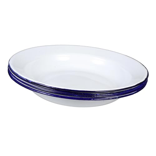 MAGICLULU 4 Stück Weiße Flache Emaille Teller Robuste Runde Servierplatten für Obst Pasta Salate Vielseitige Camping Geschirr für Snacks und Suppen Modernes Design von MAGICLULU