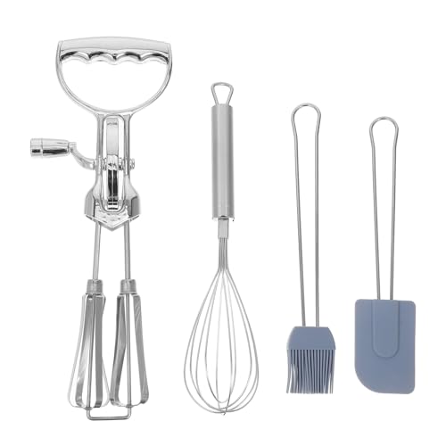 MAGICLULU 4-teiliges manuelles Schneebesen-Set aus Edelstahl mit rotierendem Handmixer und Silikonspatel und Backpinsel zum Backen, Kochen und Teigmischen von MAGICLULU