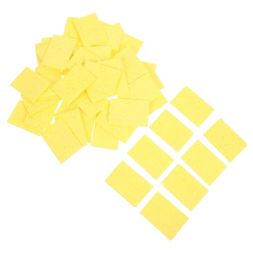 MAGICLULU 50 Stück Lötschwamm Ersatz Hochtemperatur Lötkolbenspitze Reinigungsschwämme Gelb Löteisen Reinigungspads für Präzises Löten und Schutz der Lötkolbenspitze von MAGICLULU