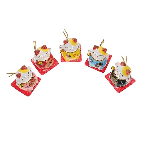 MAGICLULU 5Stücke Winkende Glückskatze Ornament Teiliges Japanische Maskottchenkatze für Desktop Dekoration Süße Figur für Zuhause Büro und Auto Glücksbringer Figur für Wohlstand von MAGICLULU