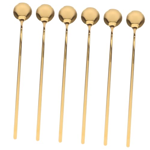MAGICLULU 6 Stück Teiliges Kaffee Rührlöffel aus Edelstahl mit Langem Griff Goldfarbene Dessertlöffel für Kaffee Tee Eiscreme und Cocktails Robustes Design für Hohe Gläser Vielseitig für von MAGICLULU