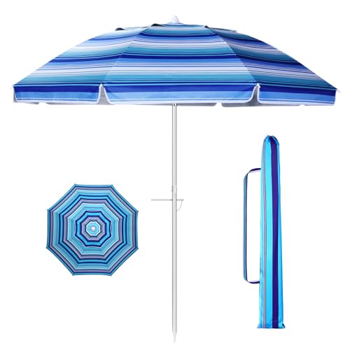 MAGICLULU 6. 5 Fuß Strandschirm, Gestreifter Sandschirm mit Uv-Schutz, Atmungsaktiver Sonnenschutz für Strandreisen im Freien, Königsblau von MAGICLULU