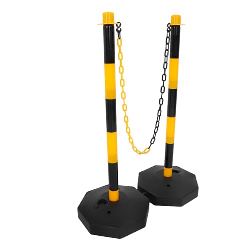 MAGICLULU Absperrpfosten mit Füllsockel und Reflektierenden Ringen Schwarze und Gelbe Straßenpoller mit Kettenbarriere für Baustellen und Parkplätze von MAGICLULU