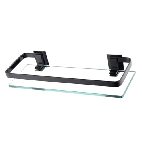 MAGICLULU Badezimmer Glasregal Wandmontage Schwarz Einlagig Gehärtetes Glas Bad Aufbewahrungsablage Stabil Stilvoll für Küche und Bad von MAGICLULU