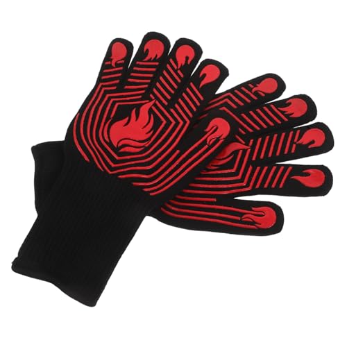 MAGICLULU Bbq Grillhandschuhe C Hitzebeständig Feuerfest Ofenhandschuhe mit Rutschfester Isolierung und Langem Arm Schutz für Backen Kochen Schweißen Mikrowelle von MAGICLULU