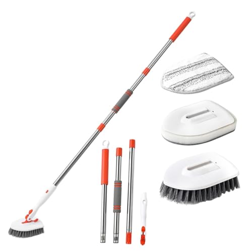 MAGICLULU Bodenbürsten Set mit Borstenreiniger Vielseitiger Dusch und Fliesenreiniger Langlebiger Bodenwischer für Badezimmer Praktische ohne Bücken Teleskopstange und Mikrofasertuch von MAGICLULU