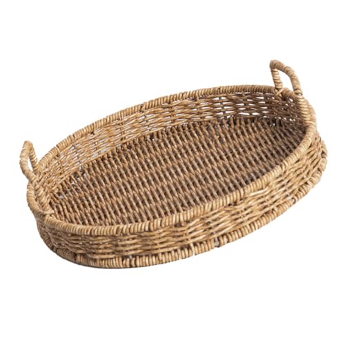 MAGICLULU Brotkorb Aus Rattan Erntekorb Korb Aus Geflochtenem Rattanimitat Rattan-obstkorb Osterkorb Tabletts Für Couchtisch Fast-food-korb Korbtablett Kunststoff-rattan Runden Snack-korb von MAGICLULU