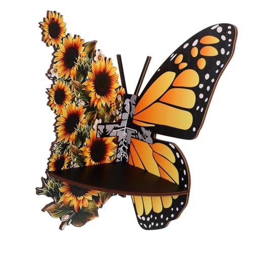 MAGICLULU Butterfly Corner Shelf Holz Wandregal mit Einzigartigem Schmetterlingsdesign Rustikales Floating Shelf für Schlafzimmer Dekorative Wandablage Vielseitig Einsetzbar für Besondere von MAGICLULU