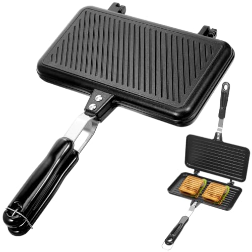 MAGICLULU Doppelseitige Sandwich-Backform Antihaftbeschichtete Grillpfanne Mit Griff Herdplatte Toast-Sandwichmaker Aus Aluminium Für Die Küche Zu Hause von MAGICLULU