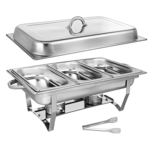 MAGICLULU Edelstahl Chafing Dish Set Buffet Wärmer mit Deckeln Robustes Catering Zubehör Vielseitig Einsetzbar für Küchen Bankette und Partys Pflegeleicht und Modernes Design von MAGICLULU