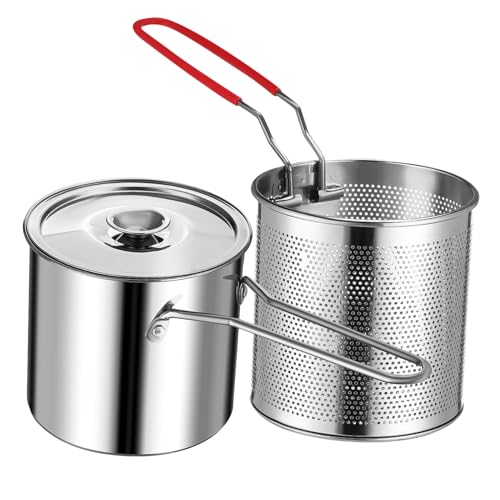 MAGICLULU Edelstahl Frittier topf mit Filterkorb und Deckel Kompakt und Tragbar Rostfreier Stahl für Haushalt und Outdoor küche Effiziente Ölfiltration für Klare Fritteuse von MAGICLULU