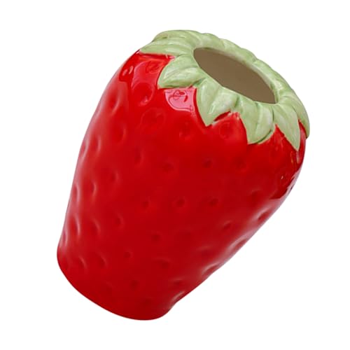 MAGICLULU Erdbeervase Getrocknete Blumenvase Tischvase Erdbeerdekor Kleine Vase Getrockneter Blumentopf Kleine Blumenvase Erdbeerpflanzer Rot Keramik von MAGICLULU
