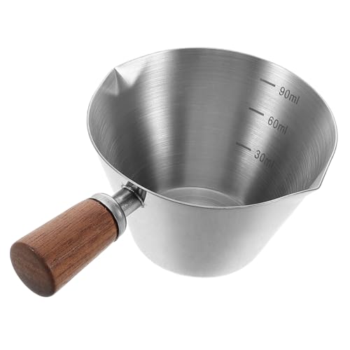 MAGICLULU Espressotasse mit Walnussholzgriff Edelstahl Ausgießer Messbecher Milchaufschäumer Vielseitig Rostfrei Langlebig für Präzises Abmessen und Kaffeezubereitung von MAGICLULU