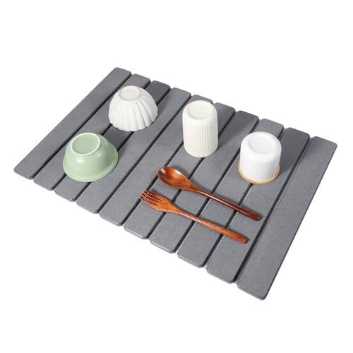 MAGICLULU Faltbare Diatomeenerde Stein Abtropfmatte Schnell Trocknend Wasserabsorbierend Küchenarbeitsplatte Trockenmatte Platzsparend Modernes Design von MAGICLULU