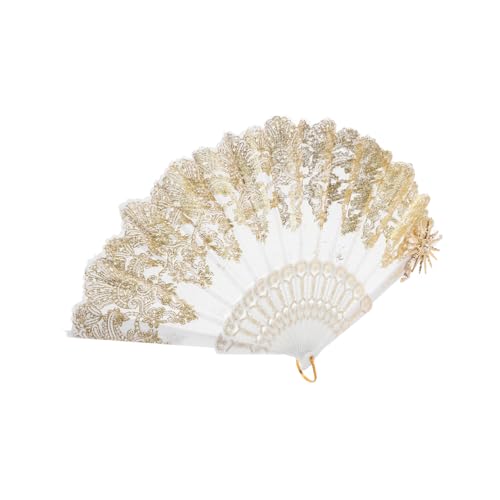 MAGICLULU Faltbarer Spitzen Handfächer Damen mit Rosenmuster Stabiler Stofffächer für Hochzeit Party Tanz und Fotografie Leichter Faltbarer Handventilator für Sommer und Dekoration von MAGICLULU
