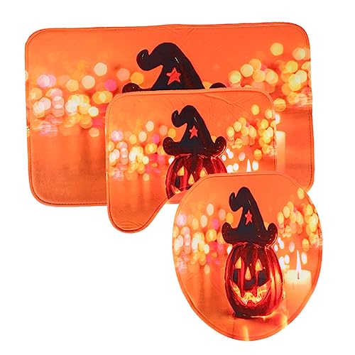 MAGICLULU Halloween Badematte Set Teilig mit Rutschfester Unterseite Weicher Saugfähiger Toilettenmatte und Toilettendeckelbezug Waschbar Dekorativ für Badezimmer und Halloween Atmosphäre von MAGICLULU