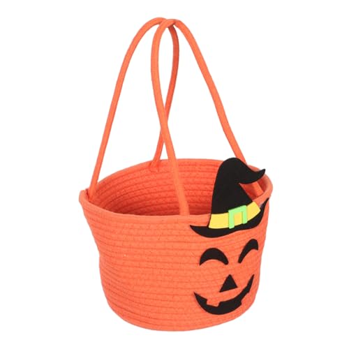 MAGICLULU Halloween Süßigkeitentüte mit Kürbisdesign Handgewebter Wiederverwendbarer Trick-treat Korb Robuster Tragegriff Geräumiger Süßigkeitenbeutel für Halloween Party von MAGICLULU