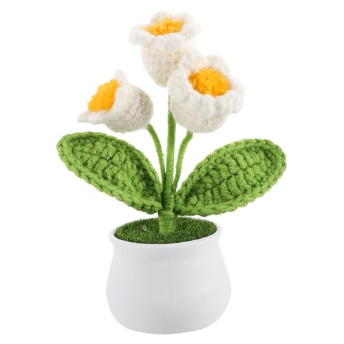 MAGICLULU Handgefertigter Häkelblumen Bonsai Weiß Dekorative Künstliche Topfpflanze Weiche Textur Vielseitige Deko für Büro Wohnzimmer Schreibtisch und Geschenkidee von MAGICLULU