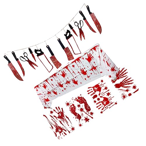 MAGICLULU Horror Halloween Deko Set Teilig Blutige Tischdecke Fensteraufkleber Bluthand Banner Partydekoration für Haus Spukhaus Fest MAGICLULU Horror Halloween Deko Set Teilig Blutige Tischdecke Fensteraufkleber Bluthand Banner Partydekoration für Haus Spukhaus Fest von MAGICLULU