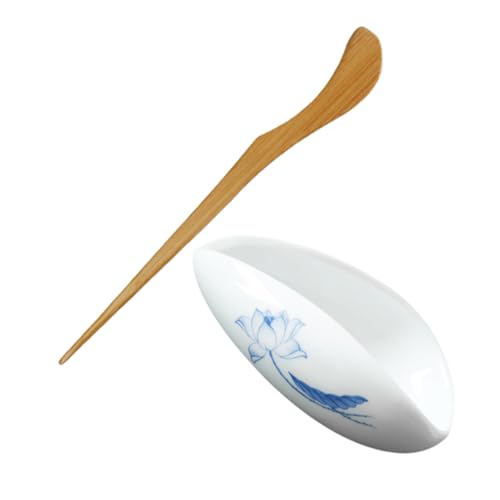MAGICLULU Keramik Teeablage mit Teelöffelschaufel Chinesisches Kongfu Teezubehör Dekorativer Grober Teeblatt Halter Eleganter Kaffee bohnen Löffel Vielseitiges Teegeschirr für Teeliebhaber von MAGICLULU