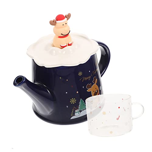 MAGICLULU Keramisches Teeset mit Retro Weihnachts Eleganter Blauer Weihnachts Teekessel aus Hochwertiger Keramik Struktur Spülmaschinengeeignet für Gemütliche Teerunden und Festliche von MAGICLULU