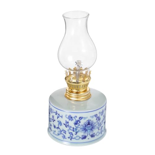 MAGICLULU Vintage Kerosene Lampe Aus Blau-weißem Porzellan Dekorative Sturmlaterne Für Gemütliche Innenräume Nostalgische Tischdekoration Und Notbeleuchtung Sanfte Und Warme Beleuchtung von MAGICLULU
