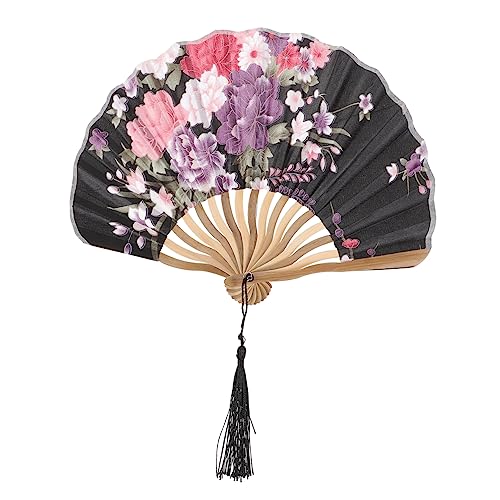 MAGICLULU Kielmesser-Fan faltbar Tragbarer persönlicher Fan Geldbeutel-Fan wandverkleidung Wand polsterung fächer Fan Handheld-Falten Klappbarer aus Holz Stoff Black von MAGICLULU