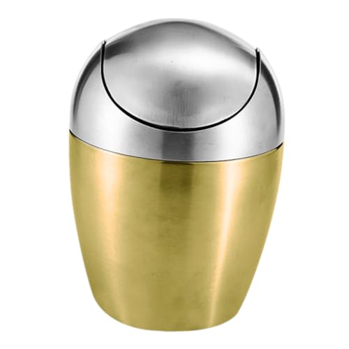 MAGICLULU Kleiner Desktop Mülleimer mit Deckel Tragbarer Tischabfalleimer für Büro und Schlafzimmer Stabiler Geruchsdichter Papierkorb Eleganter Goldener Mini Müllbehälter für Schreibtisch von MAGICLULU
