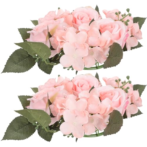 MAGICLULU Künstliche Rosen-Kerzenringe 2 Stück Hochzeit Blumenkränze Teelicht-Kerzenring Mit Grünen Blättern Girlande Für Hochzeit Stumpenkerze Tischdekoration Rosa MAGICLULU Künstliche Rosen-Kerzenringe 2 Stück Hochzeit Blumenkränze Teelicht-Kerzenring Mit Grünen Blättern Girlande Für Hochzeit Stumpenkerze Tischdekoration Rosa von MAGICLULU